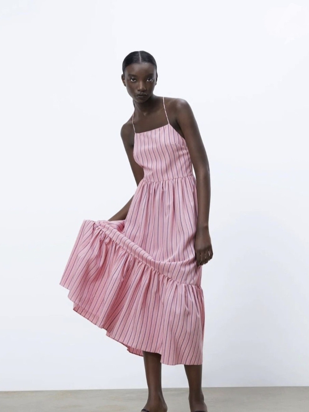 Zara Pink Striped Maxi Dress with Spaghetti Straps